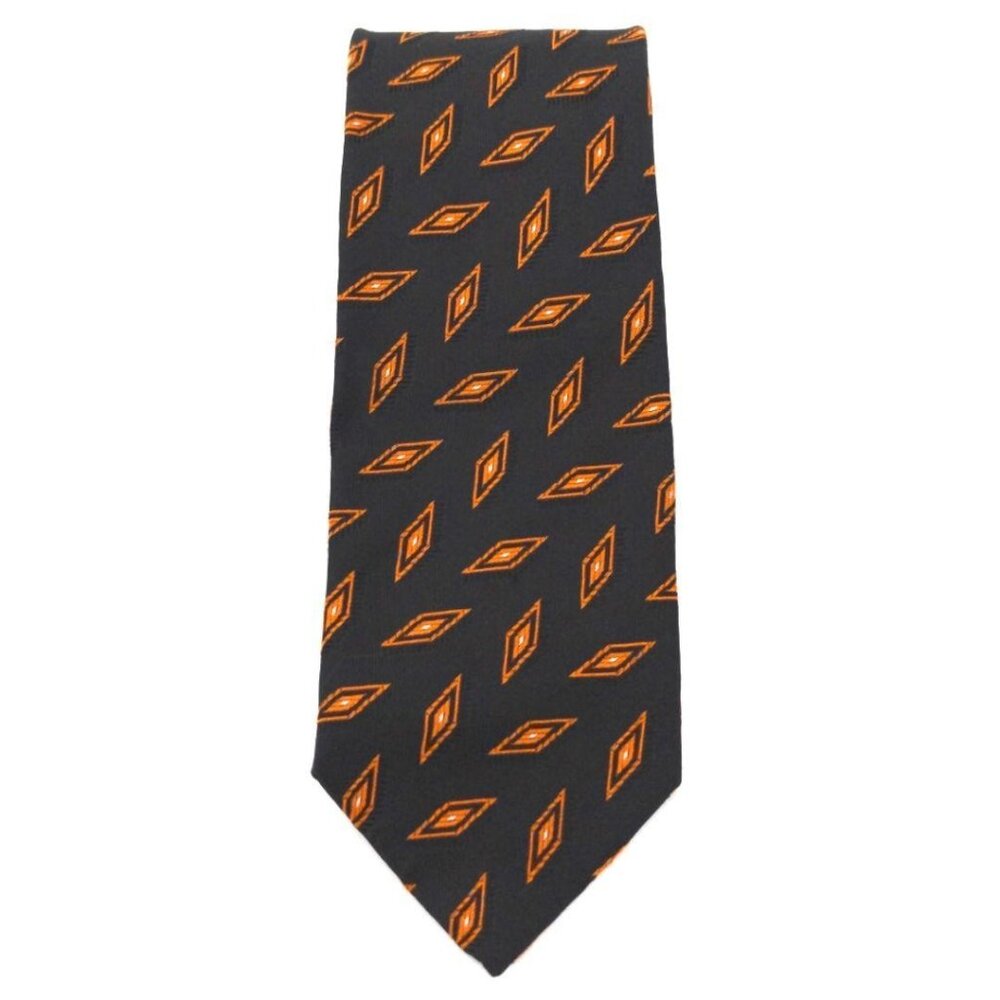 Hugo Boss‎ Tie Orange Black Silk Geometric Print Made In Italy 58" Business